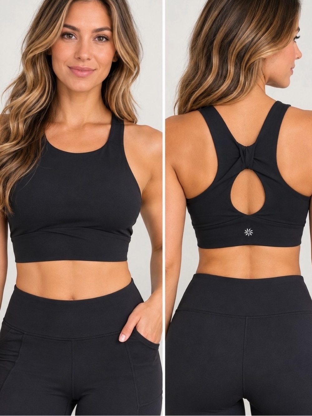 Athleta Black Conscious Crop Tank Top Bra Womens Small